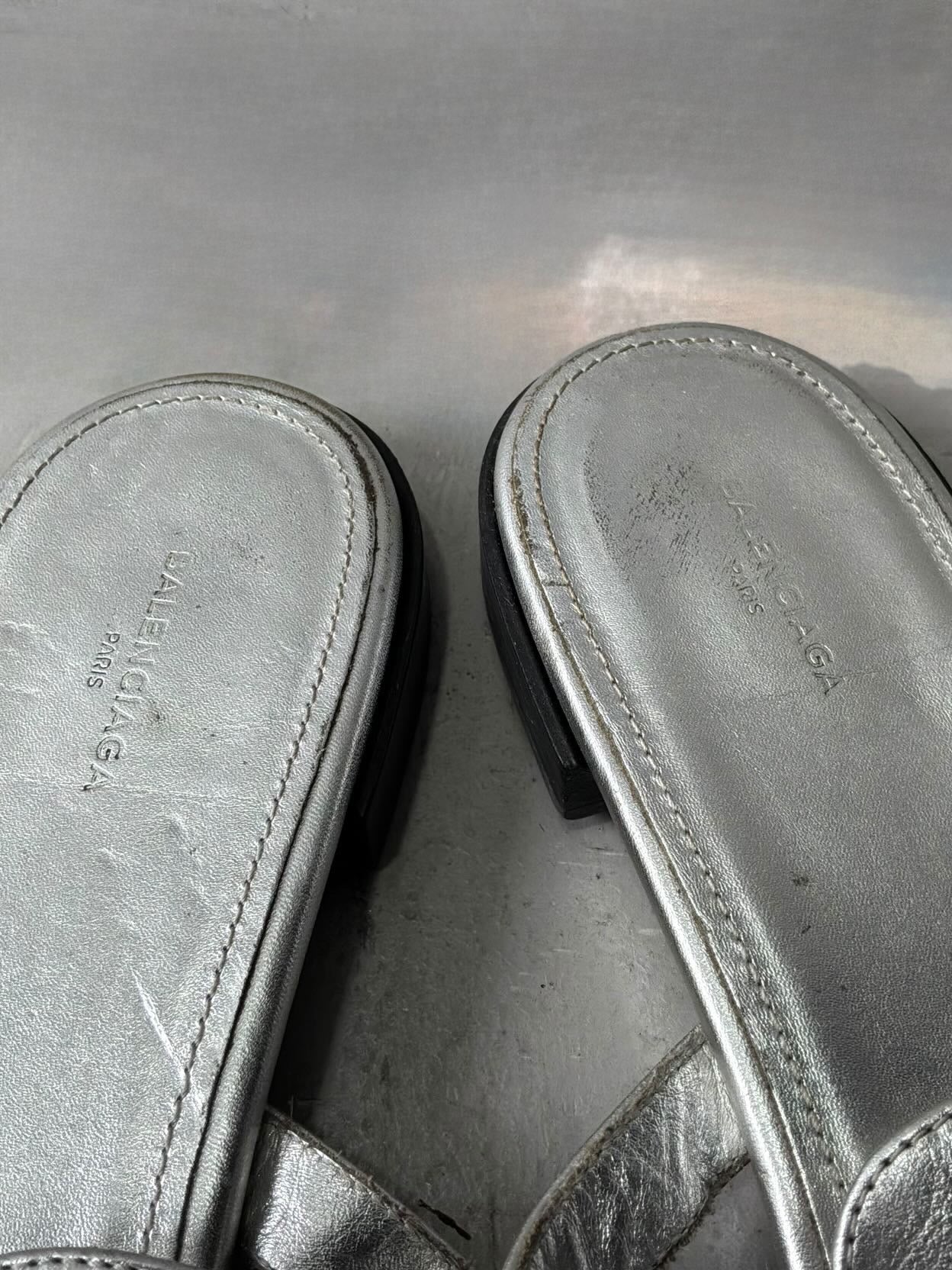 Balenciaga Metallic Silver Arena Giant Slides