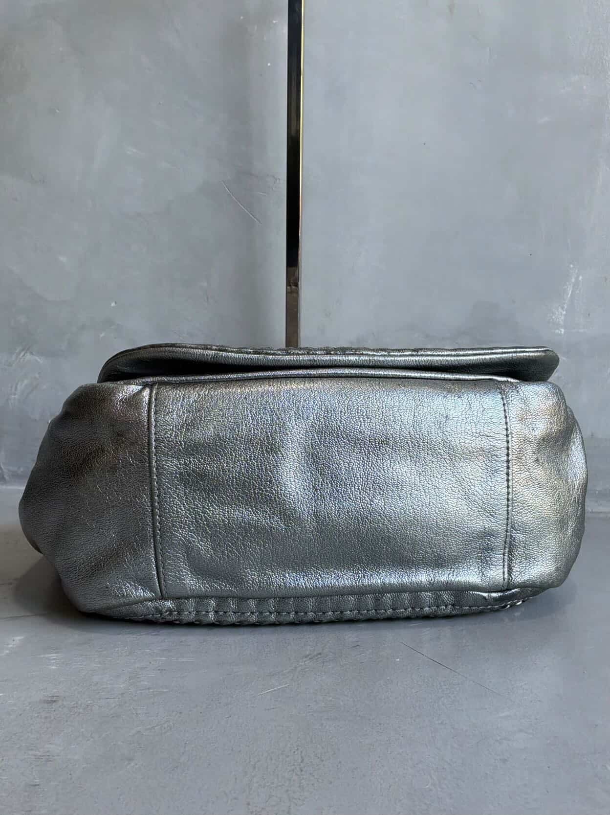 Chanel Metallic Silver Accordion Flap Shoulder Bag