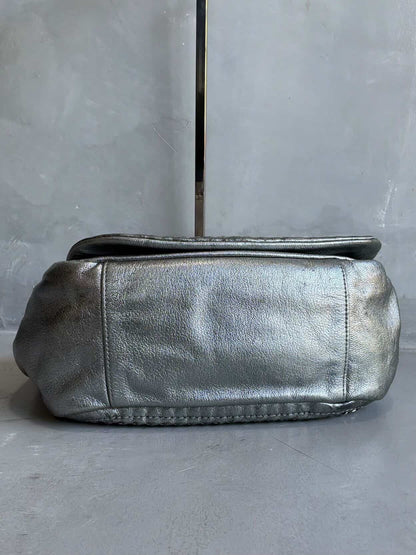 Chanel Metallic Silver Accordion Flap Shoulder Bag