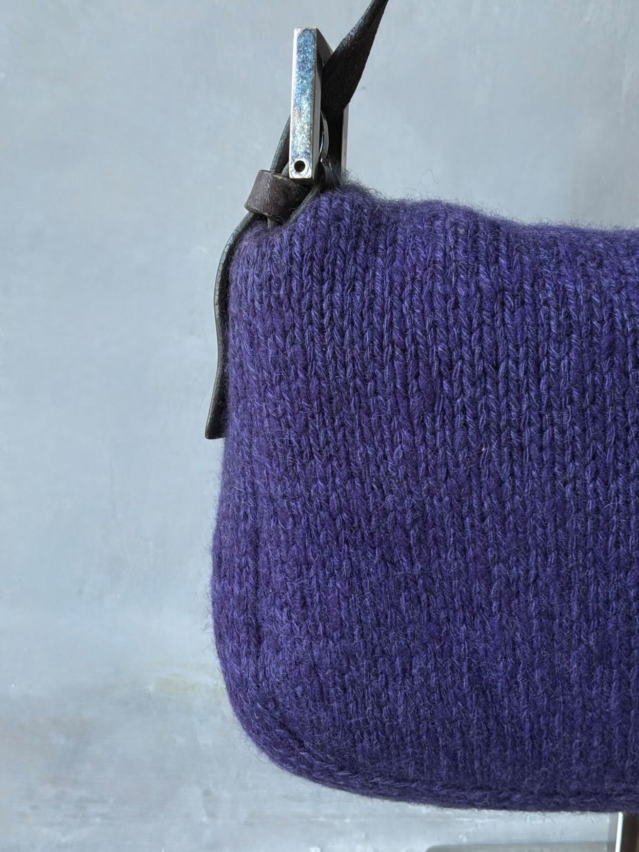 Fendi Wool Knit Wood Baguette Bag