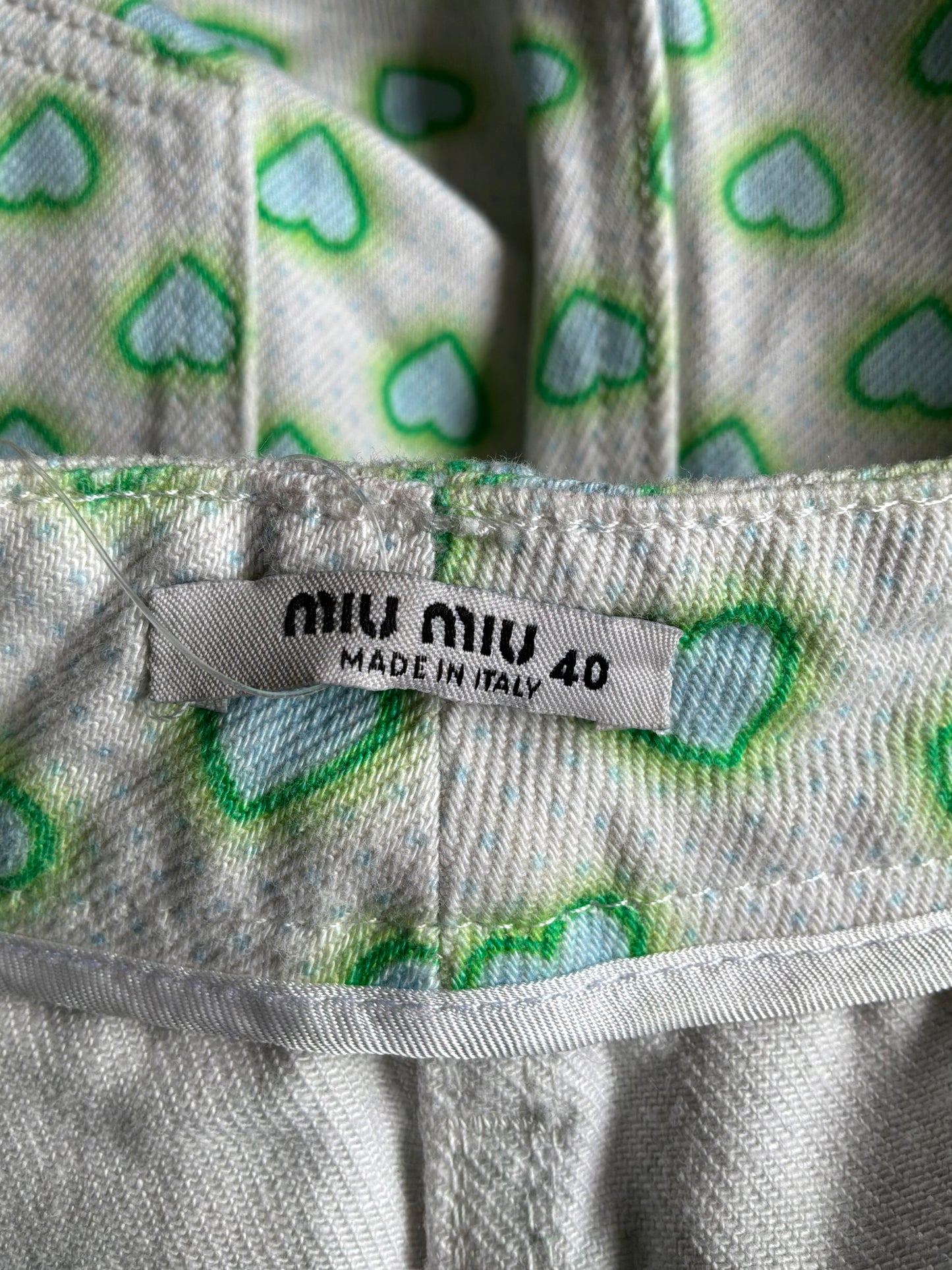 Miu Miu All Over Print Heart Denim Shorts