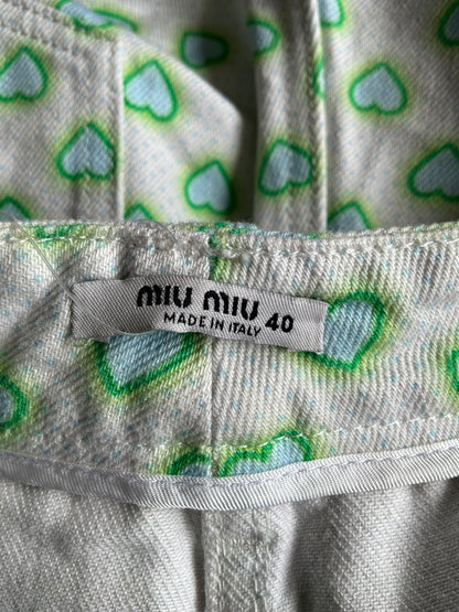 Miu Miu All Over Print Heart Denim Shorts