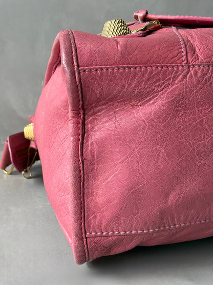 Balenciaga Classic City Pink on Gold Giant 21 Lambskin Bag