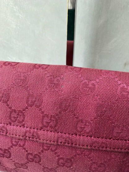 Gucci Pink Monogram Horsebit Chain Clutch/Shoulder Bag