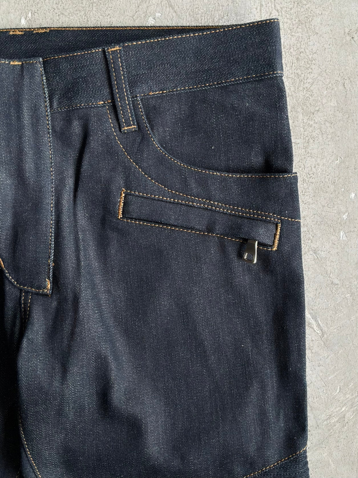 Balmain Homme Curved Cut Blue Denim Biker Jeans