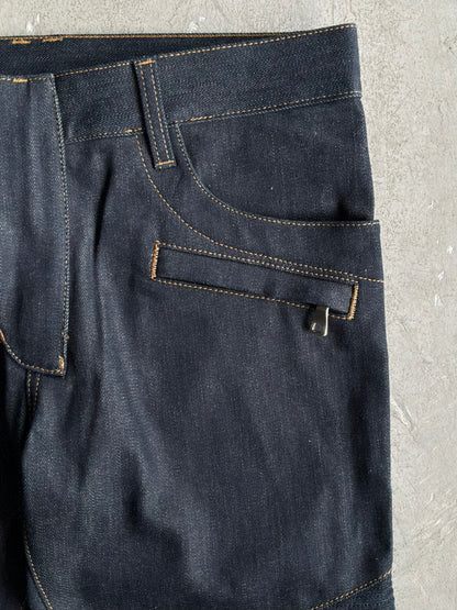 Balmain Homme Curved Cut Blue Denim Biker Jeans