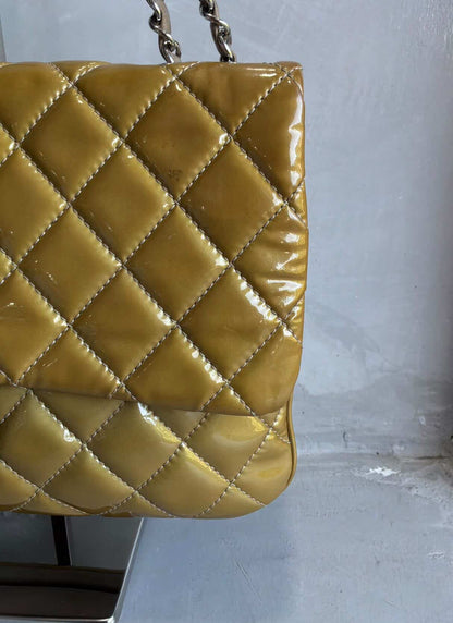 Chanel Classic Jumbo Single Flap Yellow Patent Handbag