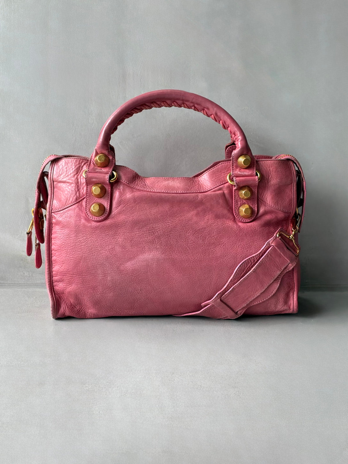 Balenciaga Classic City Pink on Gold Giant 21 Lambskin Bag