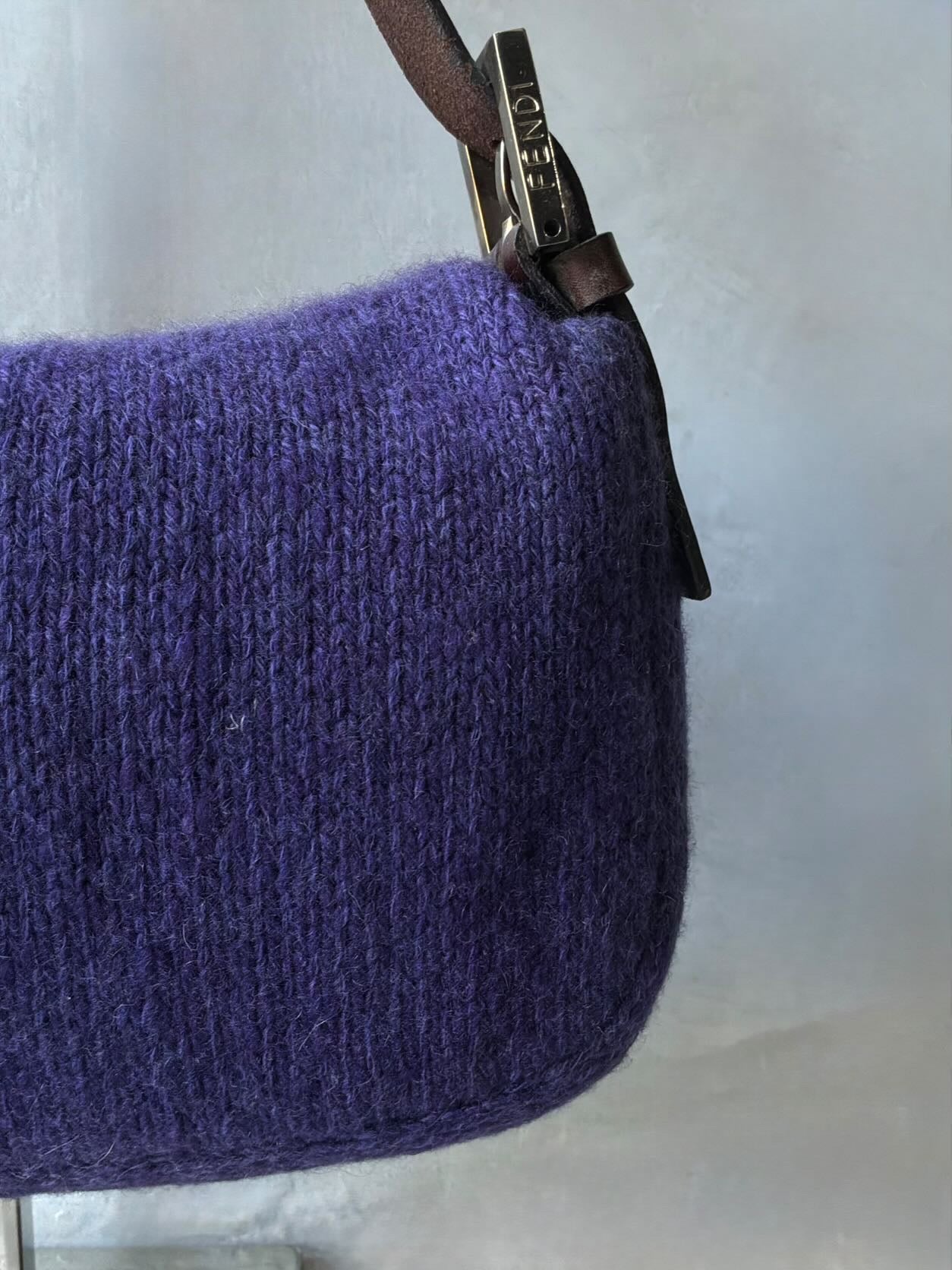 Fendi Wool Knit Wood Baguette Bag