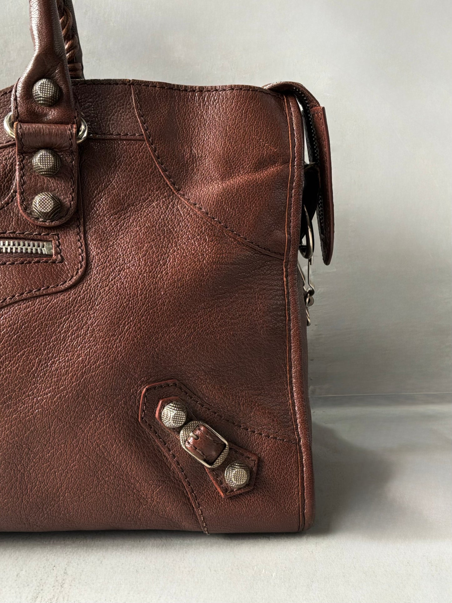Balenciaga Part Time Chocolate Brown on Silver Lambskin Bag