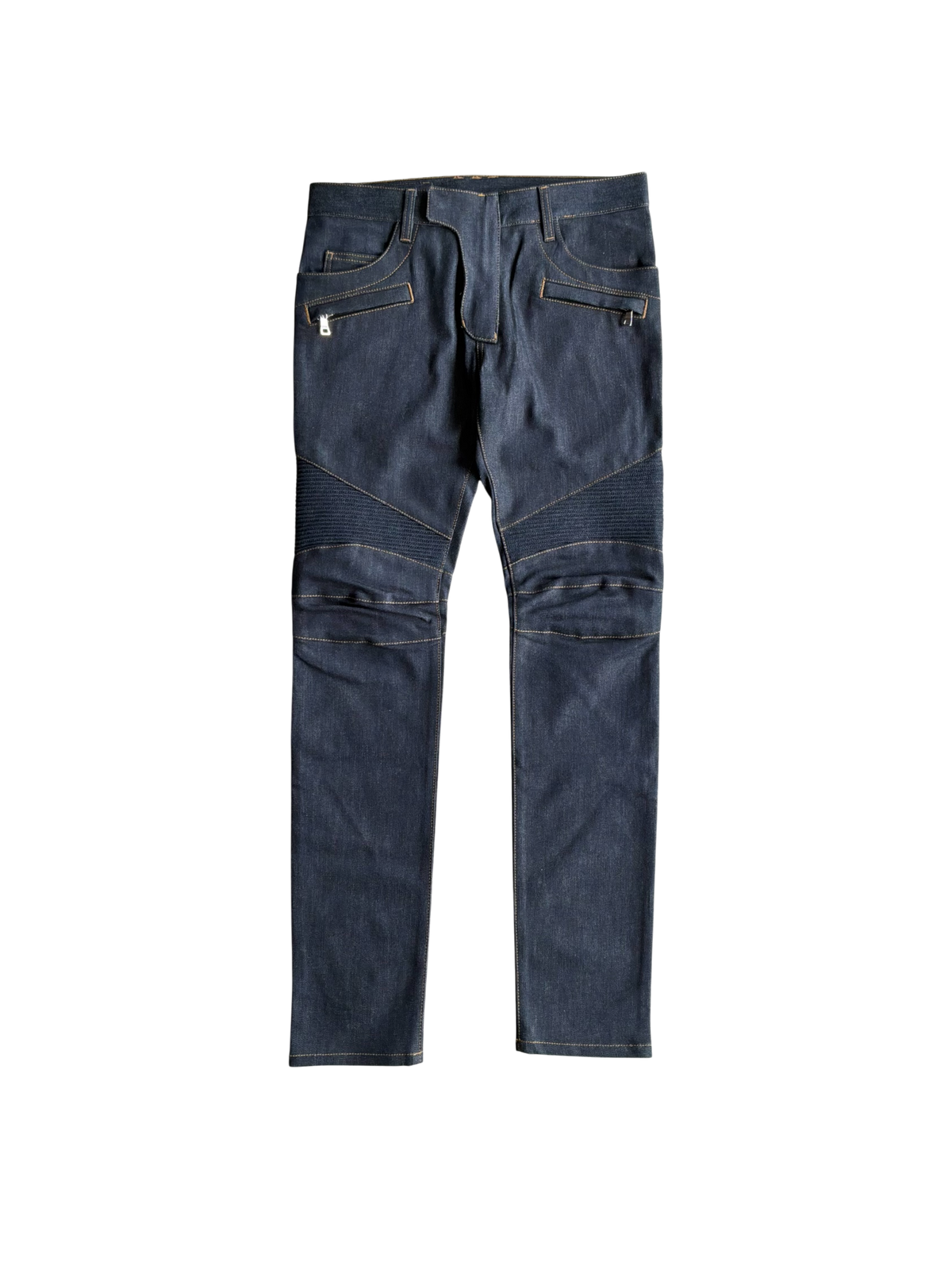 Balmain Homme Curved Cut Blue Denim Biker Jeans