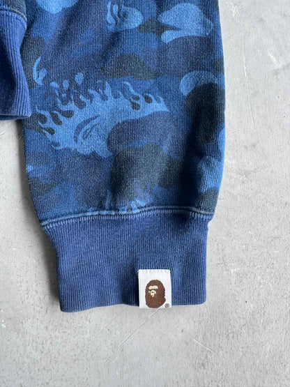 Bape Camou Blue Flames Full Zip Hoodie