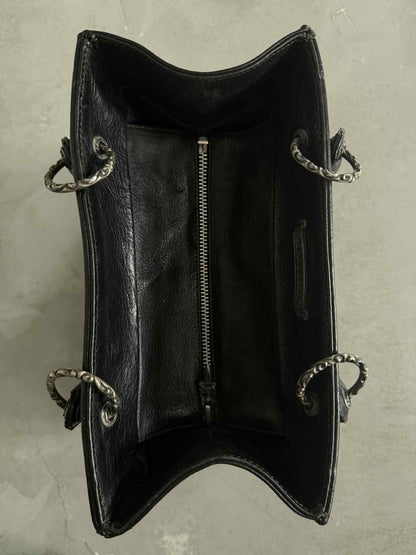 Chrome Hearts 90s Grained Calfskin Fleur De Lis Leather Handbag
