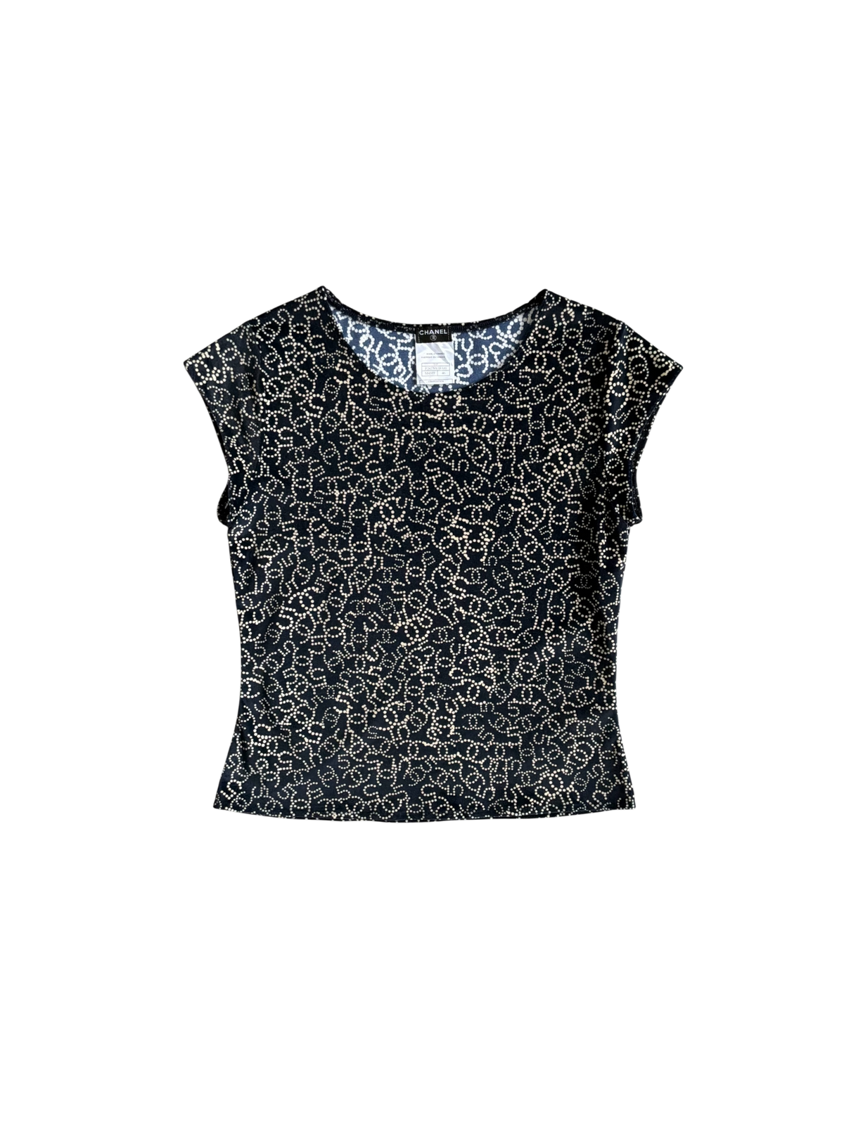 Chanel No. 5 All Over Print Velvet Top