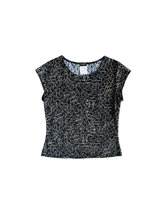 Chanel No. 5 All Over Print Velvet Top