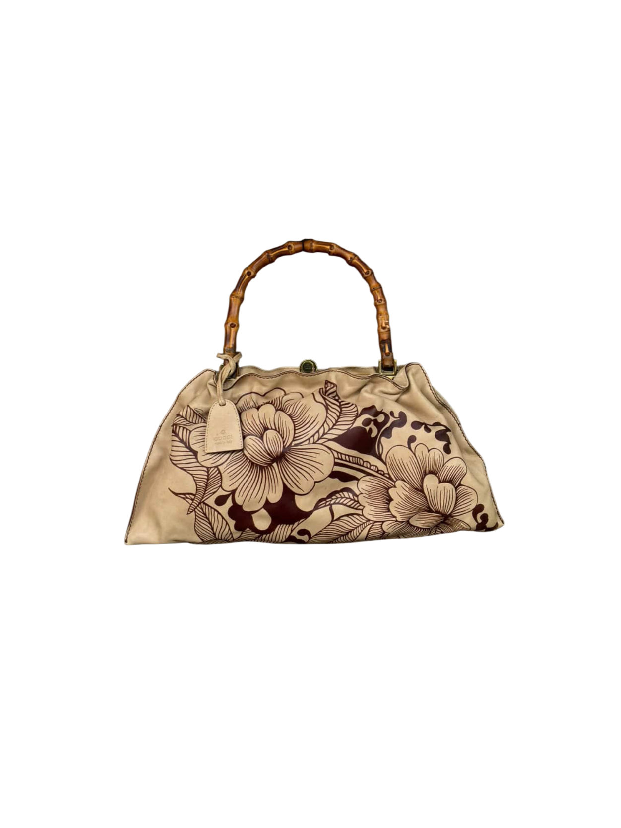 Gucci Tom Ford Era Leather Tattoo Floral Bamboo Handbag