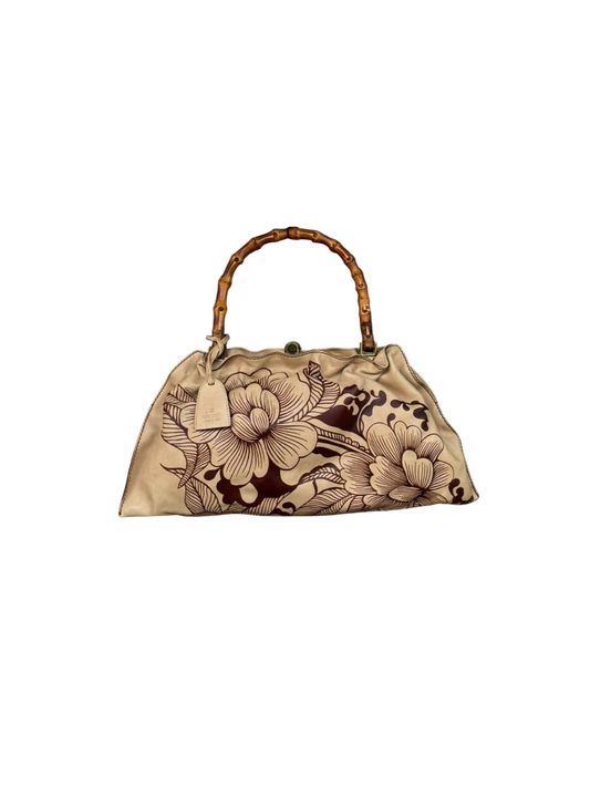 Gucci Tom Ford Era Leather Tattoo Floral Bamboo Handbag