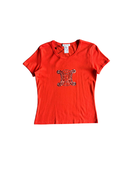 Celine Beaded Logo Orange Blouse