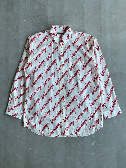 Balenciaga Lipstick Script All Over Print Shirt