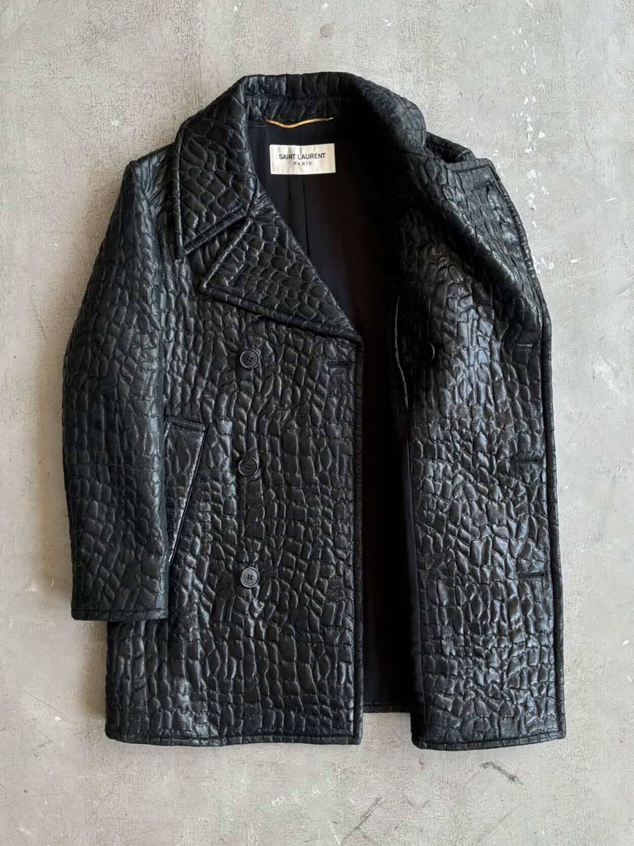 Saint Laurent Paris Crocodile Embossed Double Breasted Coat