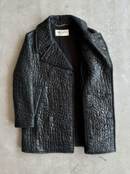 Saint Laurent Paris Crocodile Embossed Double Breasted Coat