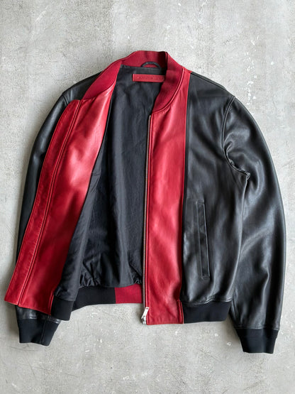 Alexander Mcqueen Black and Red Leather Bomber Jacket