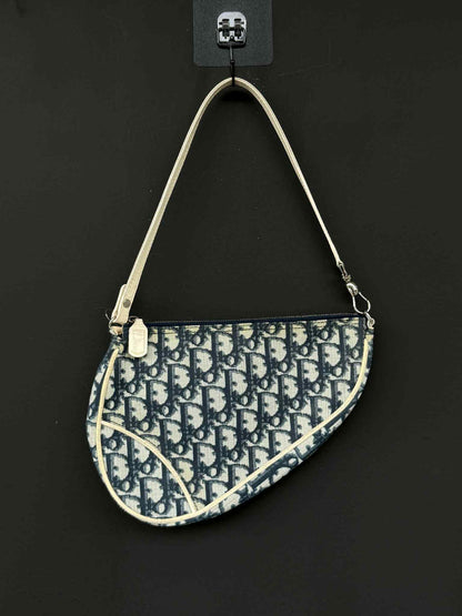 Vintage Dior Blue/White Oblique Saddle Bag
