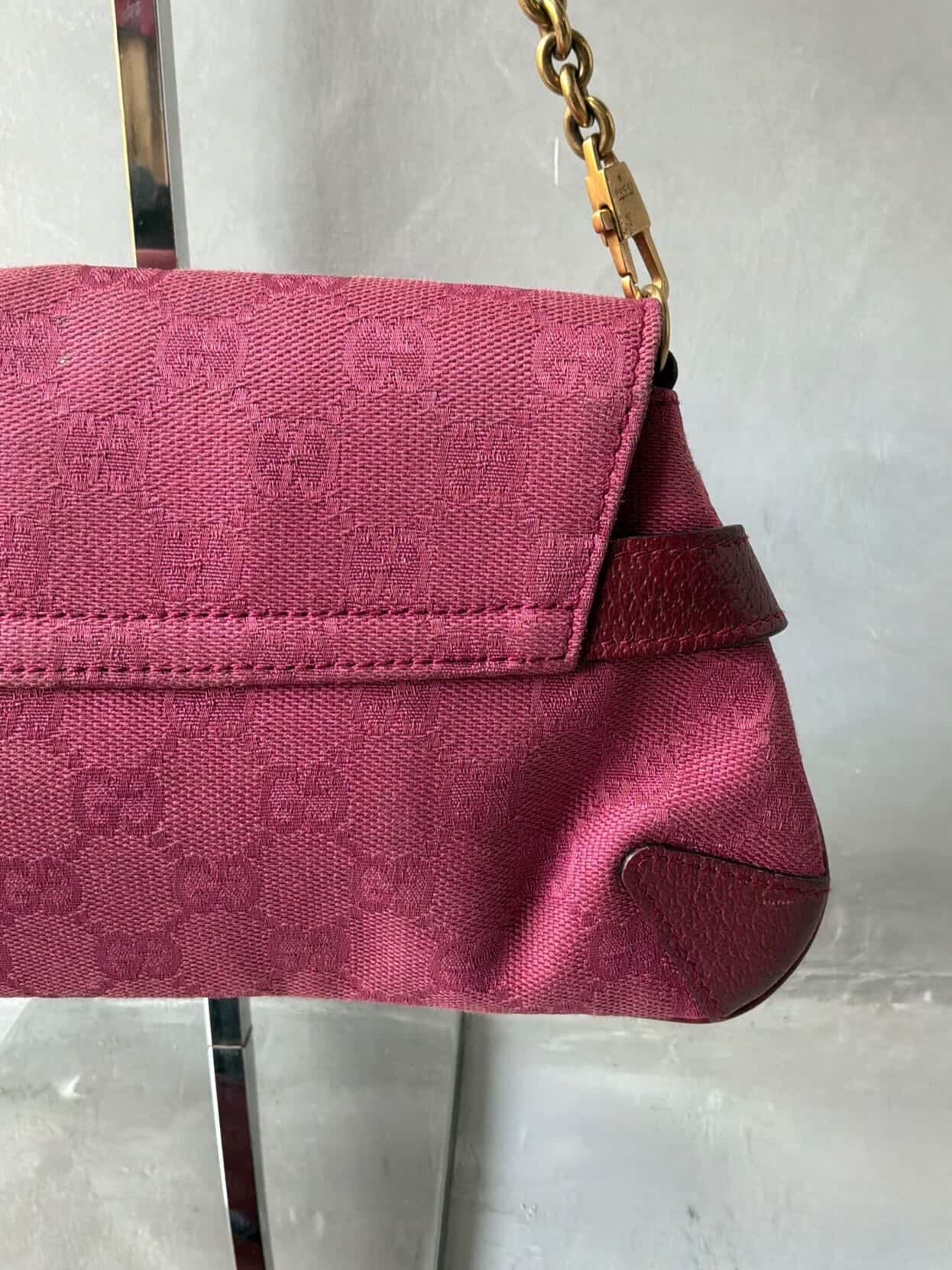 Gucci Pink Monogram Horsebit Chain Clutch/Shoulder Bag