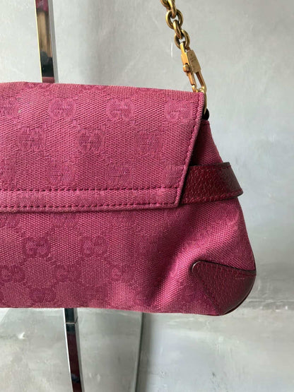 Gucci Pink Monogram Horsebit Chain Clutch/Shoulder Bag