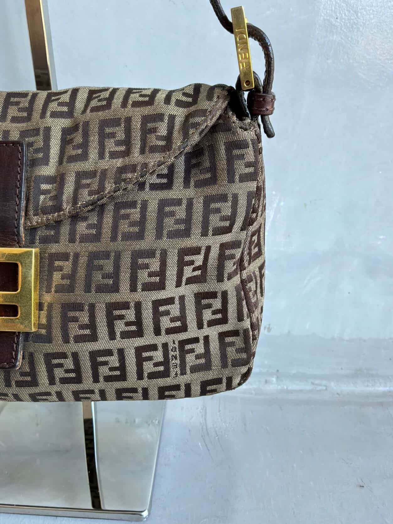 Fendi Zucchino Double Flap Baguette Bag