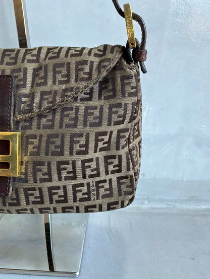 Fendi Zucchino Double Flap Baguette Bag
