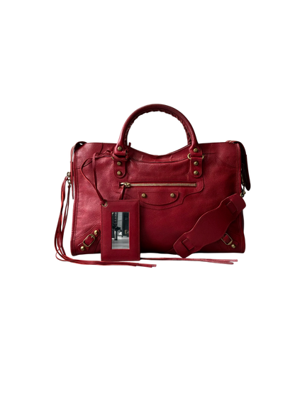 Balenciaga Classic City Red on Gold Lambskin Bag