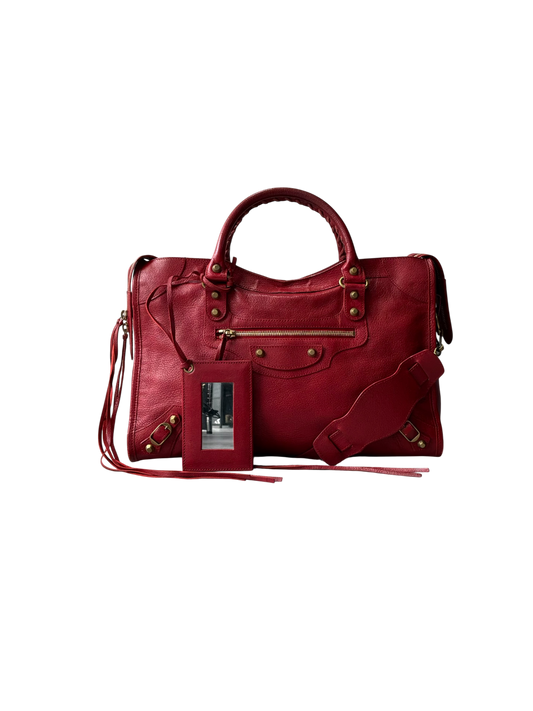 Balenciaga Classic City Red on Gold Lambskin Bag