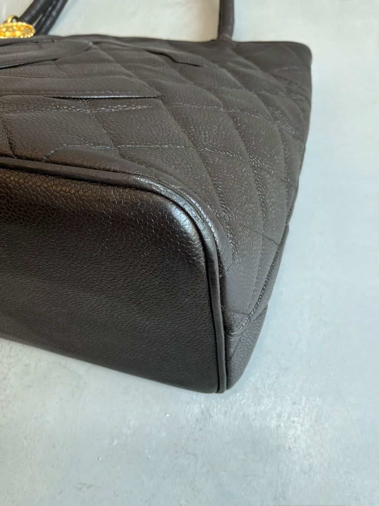 2002 Chanel Chocolate Brown Caviar Medallion Bag