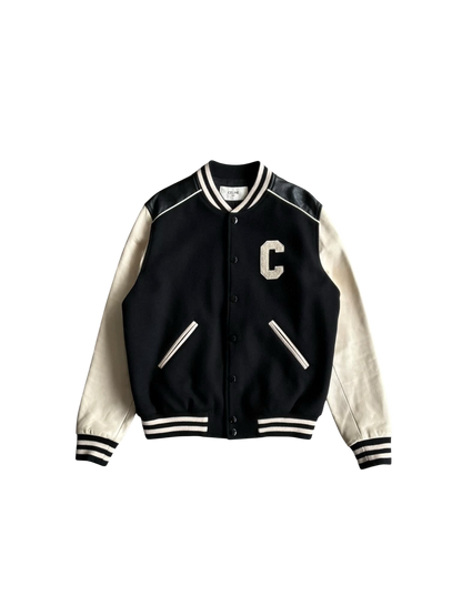 Celine C Logo Teddy Varsity Jacket