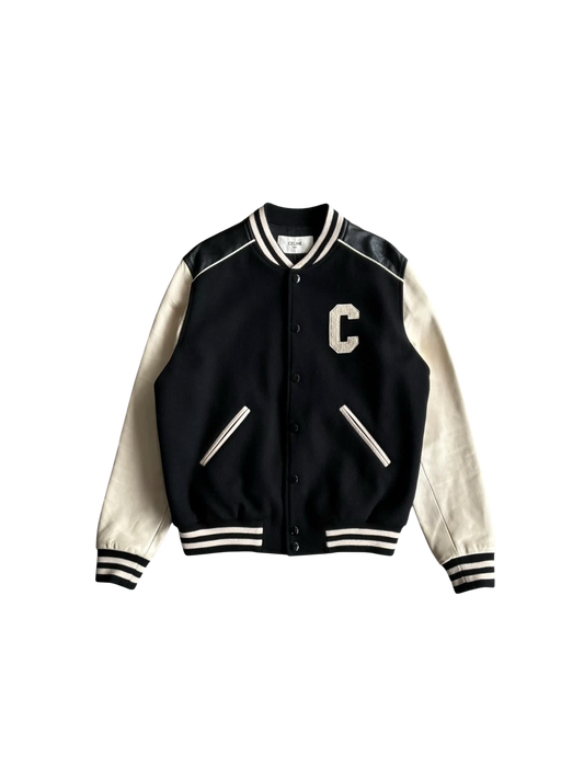 Celine C Logo Teddy Varsity Jacket