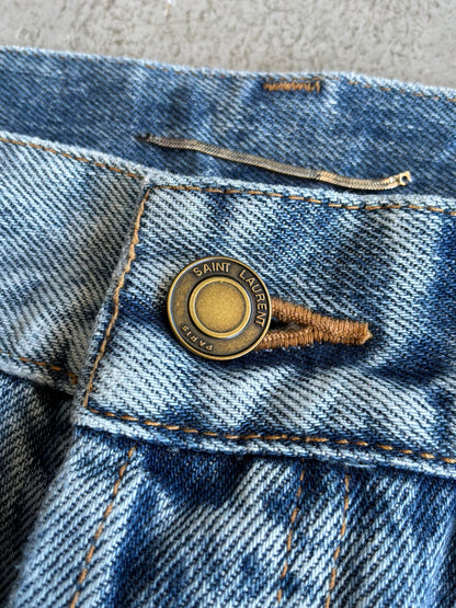 Saint Laurent Paris Distressed Light Wash Denim Pants