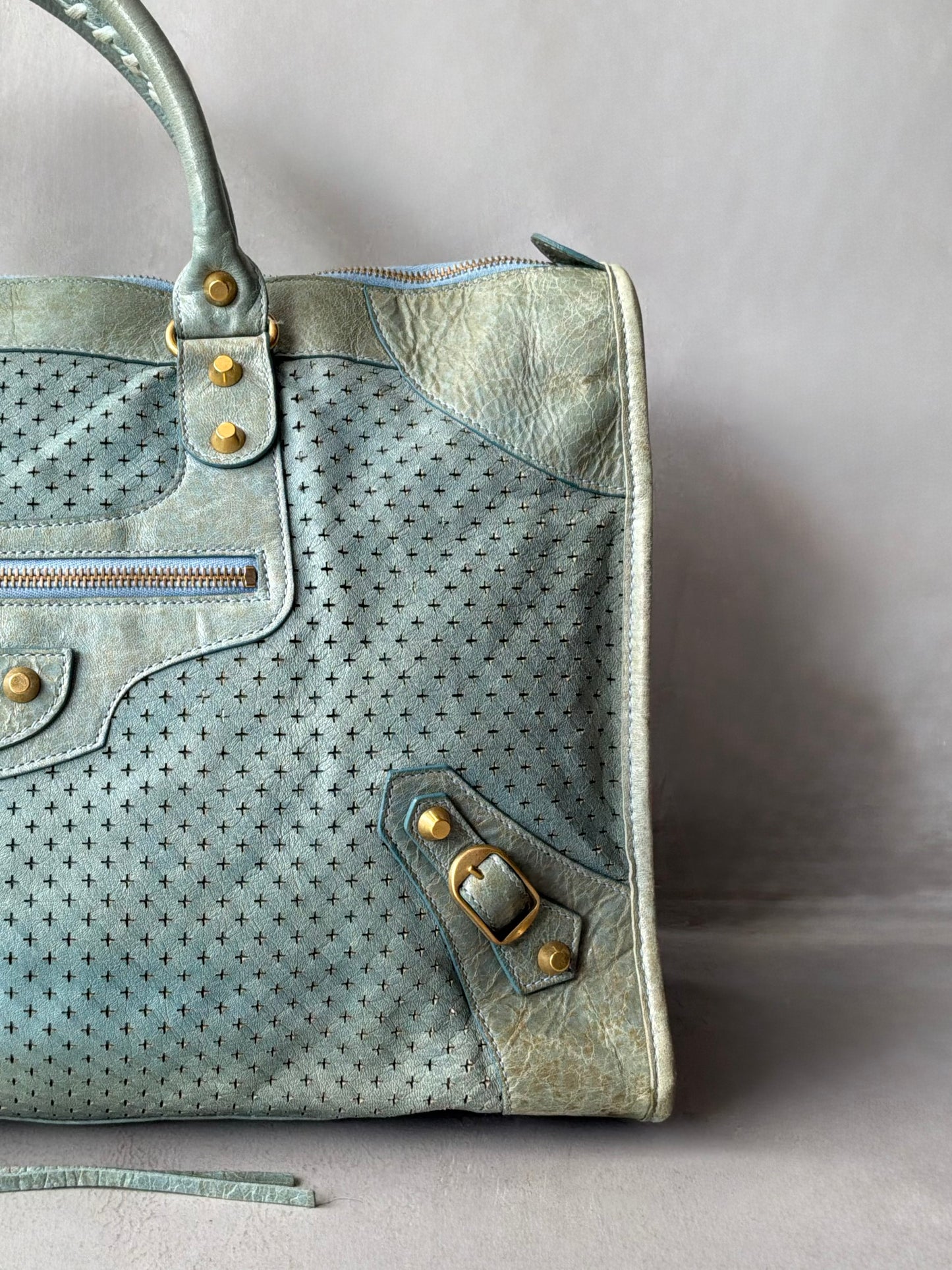Balenciaga City Work Perforated Blue Bag