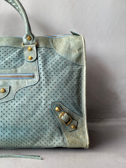 Balenciaga City Work Perforated Blue Bag