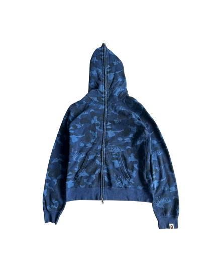 Bape Camou Blue Flames Full Zip Hoodie