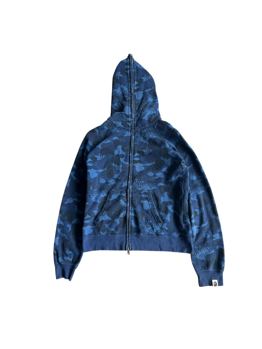 Bape Camou Blue Flames Full Zip Hoodie