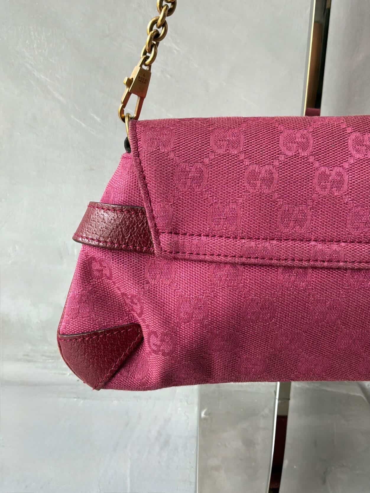 Gucci Pink Monogram Horsebit Chain Clutch/Shoulder Bag