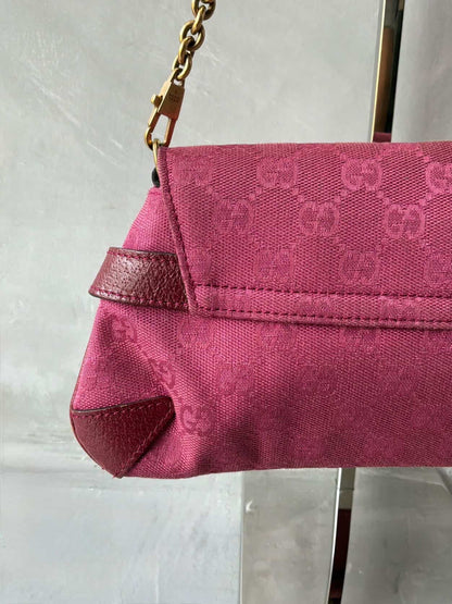 Gucci Pink Monogram Horsebit Chain Clutch/Shoulder Bag