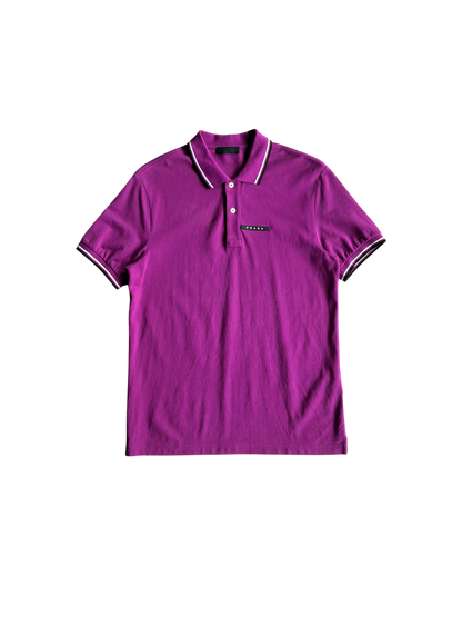 Prada Black Tab Chest Logo Purple Polo Shirt