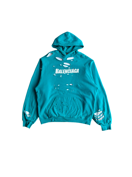 Balenciaga Distressed Logo Pullover Hoodie