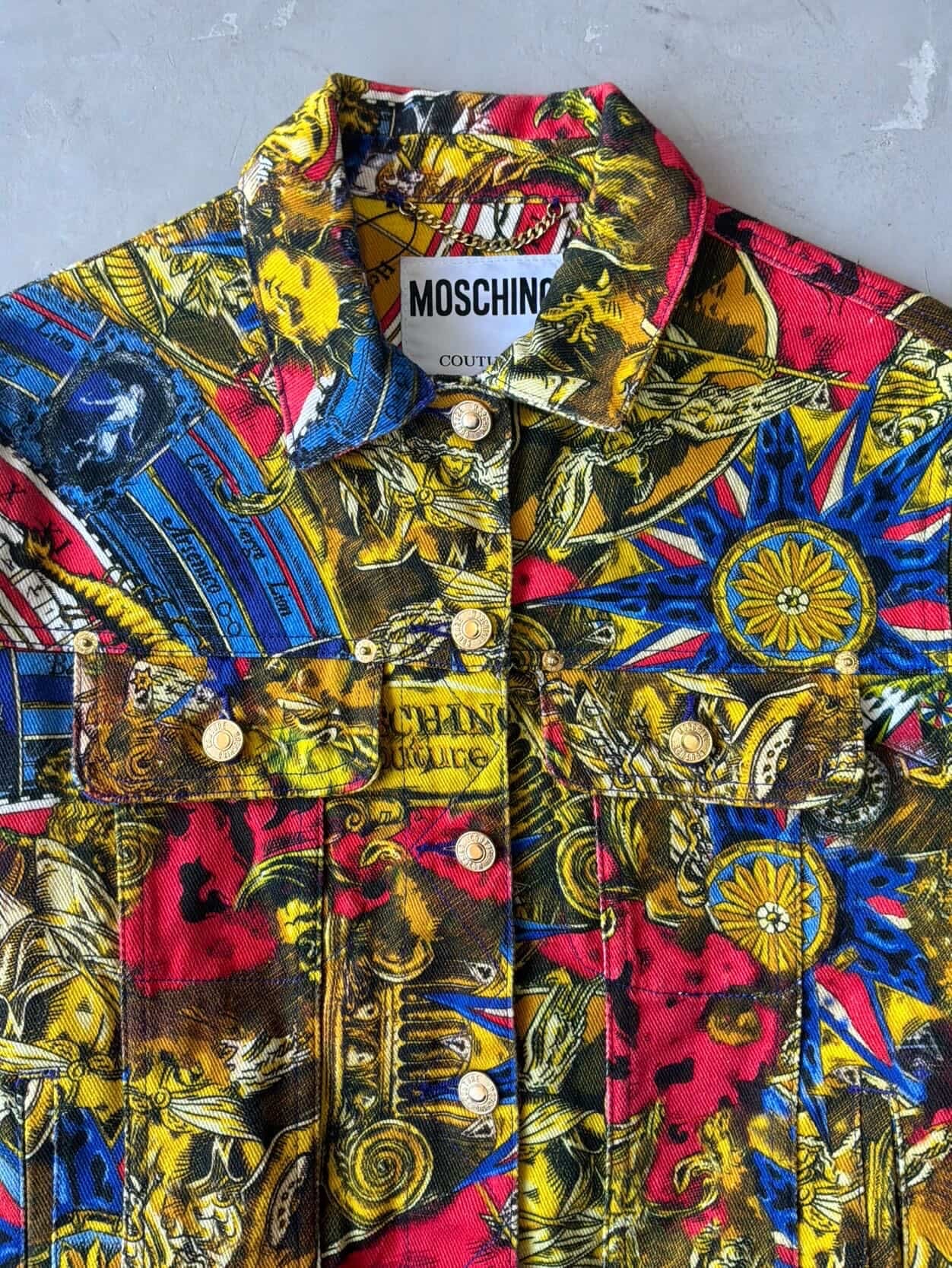 Moschino Womens Couture All Over Print Denim Jacket