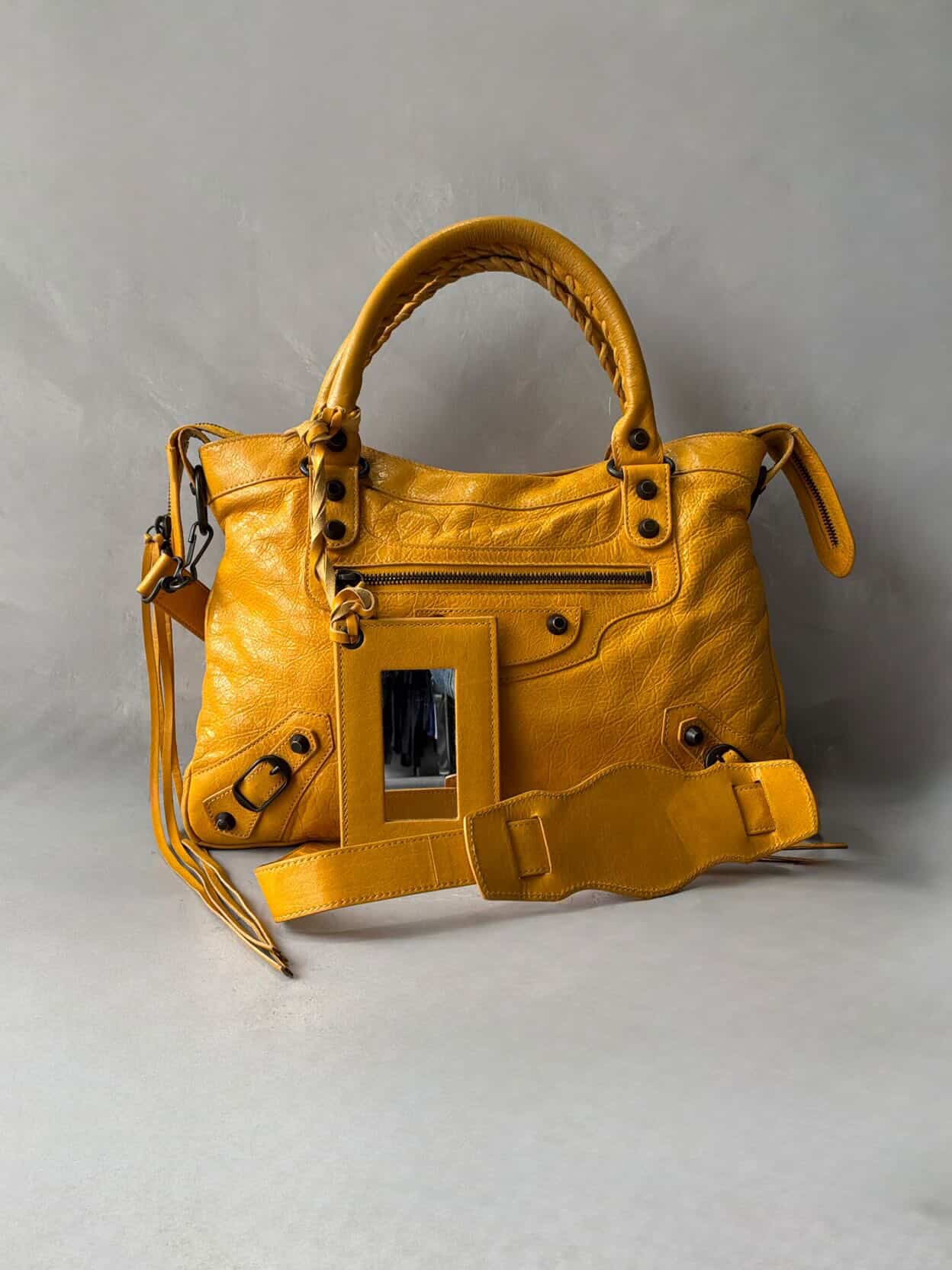 Balenciaga City Town Yellow Crossbody Lambskin Bag
