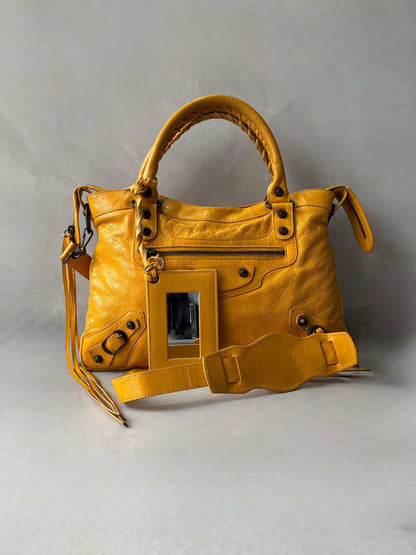 Balenciaga City Town Yellow Crossbody Lambskin Bag