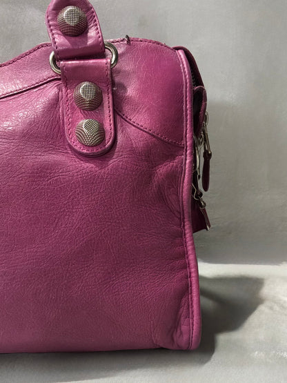 Balenciaga Classic City  Pink on Silver Giant 21 Lambskin Bag