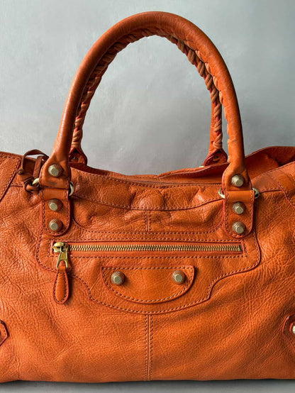 Balenciaga City Part Time Giant 12 Orange Lambskin Bag